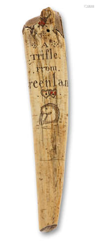 A late 18th century scrimshaw walrus tusk, dated 1790