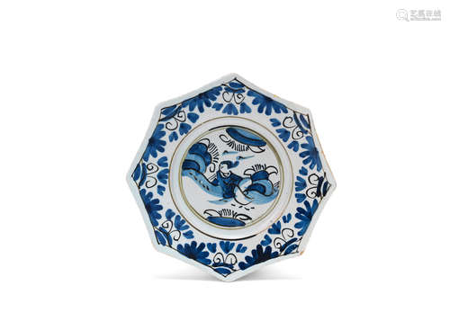 An English delftware octagonal plate, circa 1685-90