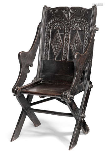 An exceptionally rare Elizabeth I oak so-called Glastonbury armchair, West Country, possibly Somerset, circa 1570-1600