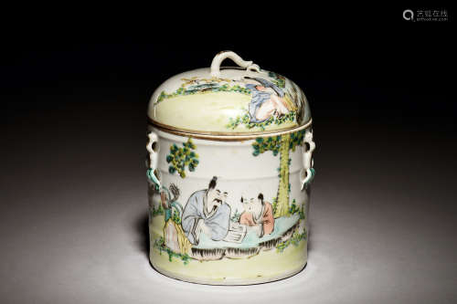 FAMILLE ROSE 'PEOPE' JAR WITH COVER