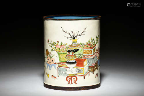 CLOISONNE ENAMELED BRUSH POT