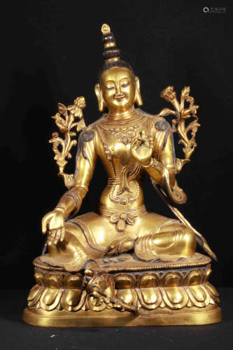 GILT BRONZE CAST TARA SEATED FIGURE