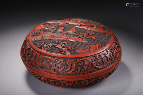 CINNABAR LACQUER CARVED COVER BOX