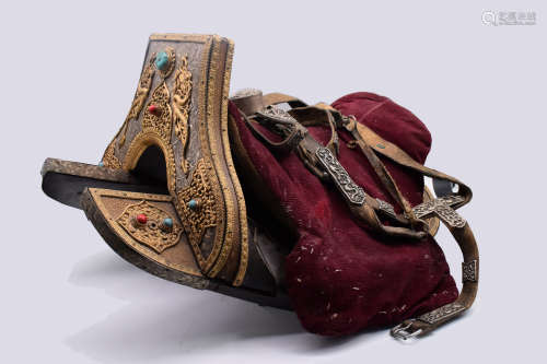 SILVER GILT AND COVERED HORSE SADDLE