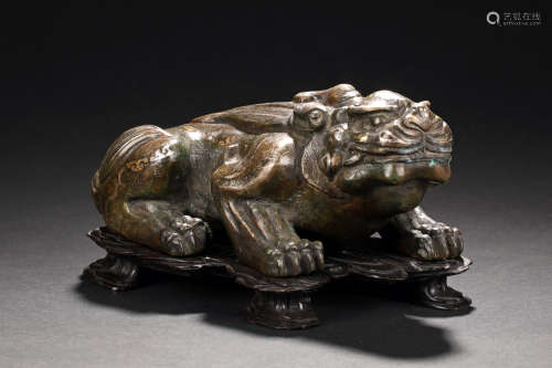 GILT BRONZE 'MYTHICAL BEAST' FIGURE WITH STAND