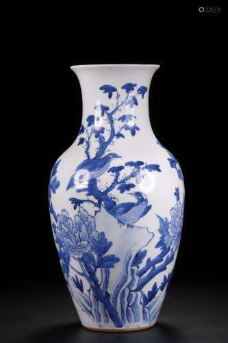 BLUE AND WHITE 'FLOWERS AND BIRDS' VASE