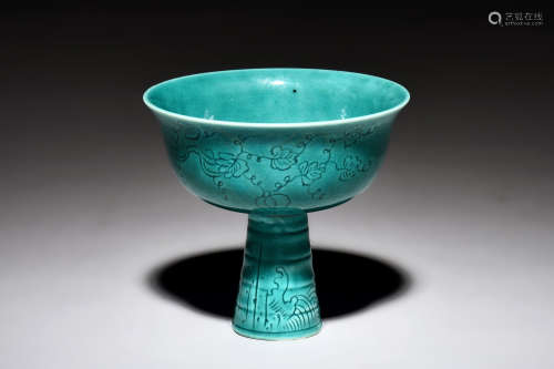 TURQUOISE GLAZED 'FLOWERS' STEM CUP
