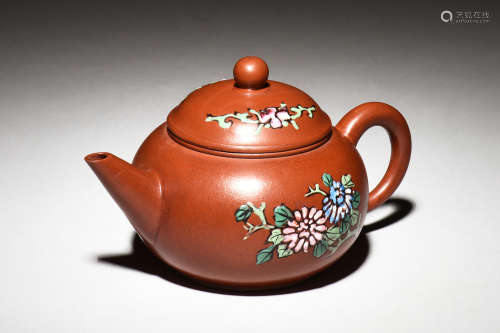 YIXING ZISHA PAINTED 'FLOWERS' TEAPOT