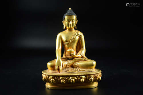 GILT BRONZE CAST BHAISAJYAGURU SEATED FIGURE