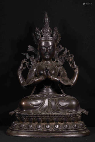 BRONZE CAST AVALOKITESHVARA SEATED FIGURE