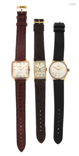 Three gold wristwatches by Longines, including a 9ct gold wristwatch, subsidiary seconds hand and