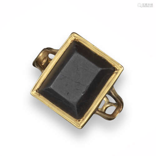 An early Victorian rectangular and faceted stone-set gold ring, c1840, believed to have been a