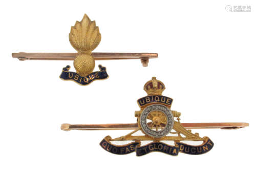 A Regimental badge for the Royal Regiment of Artillery, set in gold with diamond-set wheel and