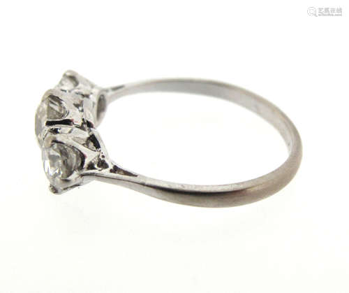 A diamond three-stone ring, the three old circular-cut diamonds weigh approximately 1.60cts in