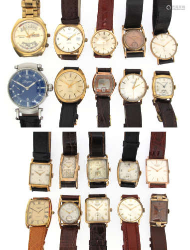 A collection of twenty gold plated wristwatches by Longines