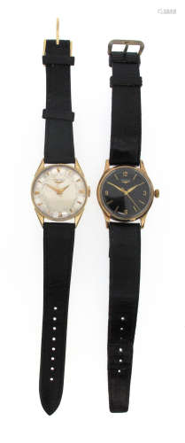 Two gold wristwatches by Longines, including a gentleman's gold wristwatch, signed black dial with
