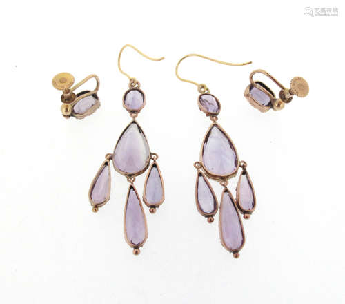 A pair of 19th century amethyst girondole earrings, formed from oval and pear-shaped amethysts in