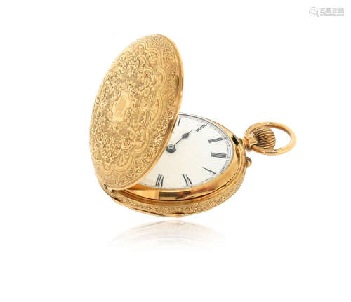 A lady's 18ct gold pocket watch by Muir & Son, the case with foliate engraved decorated and a