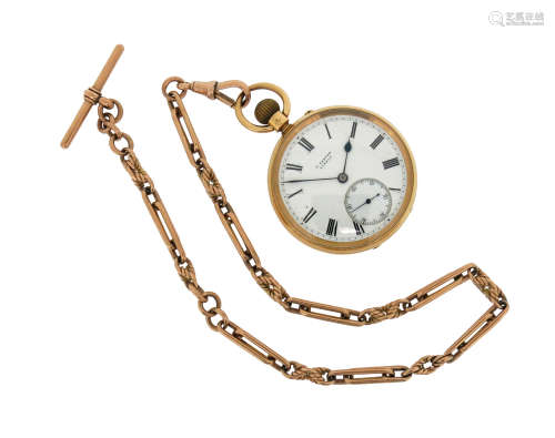 A gold open faced pocket watch by T. Ganter, London, signed white dial with Roman numerals and