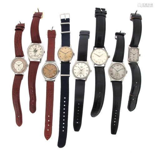 A collection of eight steel wristwatches by Longines, two with automatic movements, six with