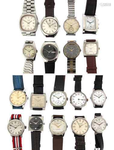 A collection of eighteen steel wristwatches by Longines, quartz, automatic and manual movements,