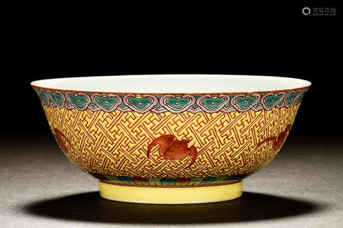 YELLOW GLAZED 'FIVE BATS' BOWL