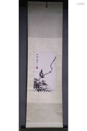DING YANRONG: INK ON PAPER PAINTING 'FLOWERS AND BIRDS'