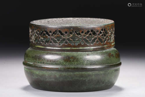 BRONZE CAST INCENSE BURNER WITH COVER