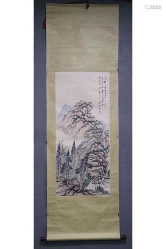 PU XINYU: INK AND COLOR ON PAPER PAINTING 'LANDSCAPE SCENERY'