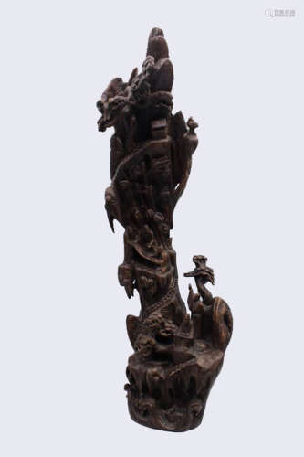 AGARWOOD CARVED 'MOUNTAIN SCENERY'