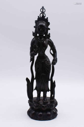 ZITAN WOOD CARVED GUANYIN STANDING FIGURE