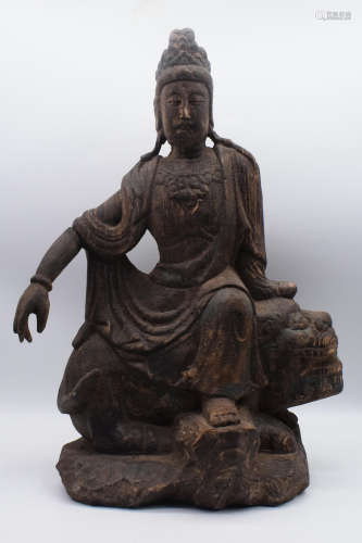 WOOD CARVED 'BODHISATTVA' FIGURE