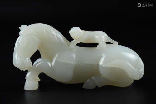 JADE CARVED 'HORSE AND MONKEY' FIGURE