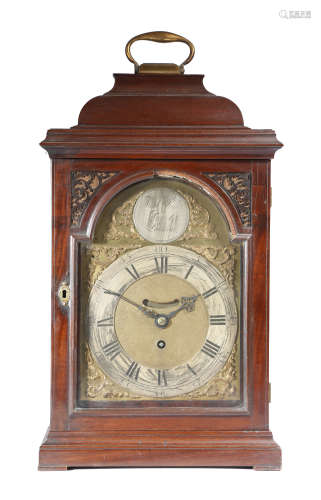 A mahogany bracket clock, the later eight day brass movement with a verge escapement, with an arched