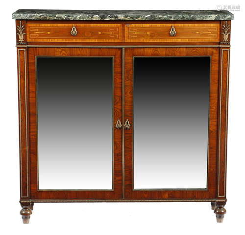 λ A Regency kingwood and rosewood side cabinet, applied with gilt bronze beading and mounts,