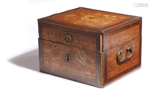 An 18th century floral marquetry inlaid box, banded with purpleheart and with panels of probably