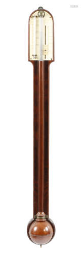 λ An early Victorian Scottish mahogany stick barometer by A. Abraham of Glasgow, with an arched