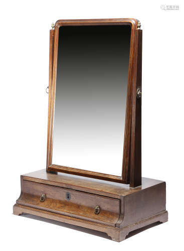 A George II red walnut dressing table mirror, the rectangular bevelled plate probably original, with