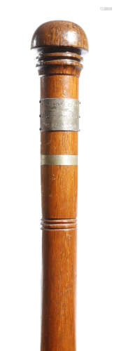 Naval interest. An Australian teak walking cane, made from the wood of 'H. M. A. S. Sydney', the