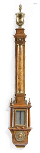An early 18th century style burr walnut and brass mounted siphon-tube barometer after Thomas
