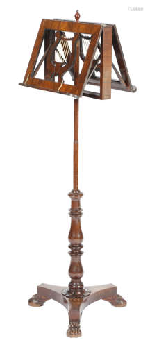 λ A George IV rosewood duet music stand, the revolving twin-hinged top with lyre shape supports