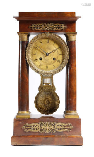A Louis Philippe mahogany portico clock by Stevenard of Boulogne, the eight day brass drum