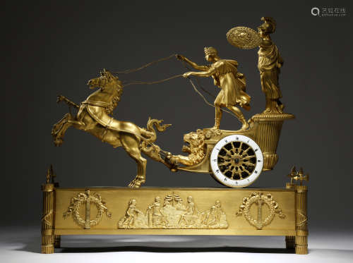 An Empire ormolu mantel clock by Le Roy of Paris, the twin train eight day brass drum cased movement