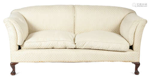 A two seater sofa by Howard & Sons Ltd., later upholstered with ivory lattice design fabric, on