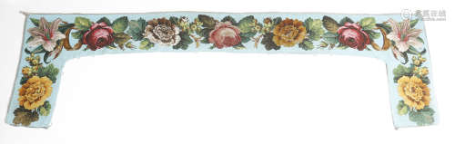 A Victorian bead work pelmet, decorated with roses, lilies and chrysanthemums, 60.7 x 213cm.