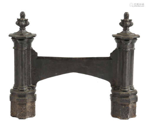 A Victorian cast iron boot scraper, the foliage finials above cluster columns, 38.5cm high, 45.5cm