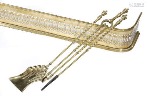 A set of three late Victorian fire irons in George III style, with engraved decoration, each with an