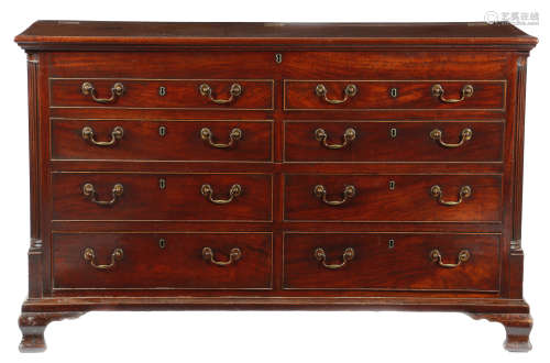 A George III Lancashire mahogany mule chest, the hinged top revealing a vacant interior, above