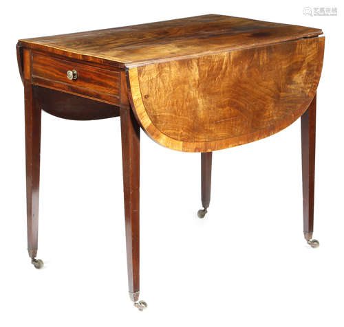 λ A George III mahogany Pembroke table, inlaid with fine ebonised and boxwood stringing,