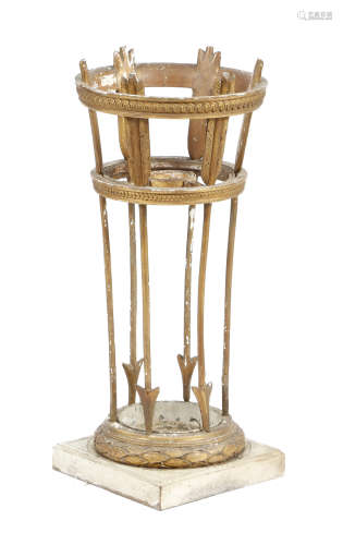 An Adam style giltwood four-division stickstand in the form of an athenienne, with a band of